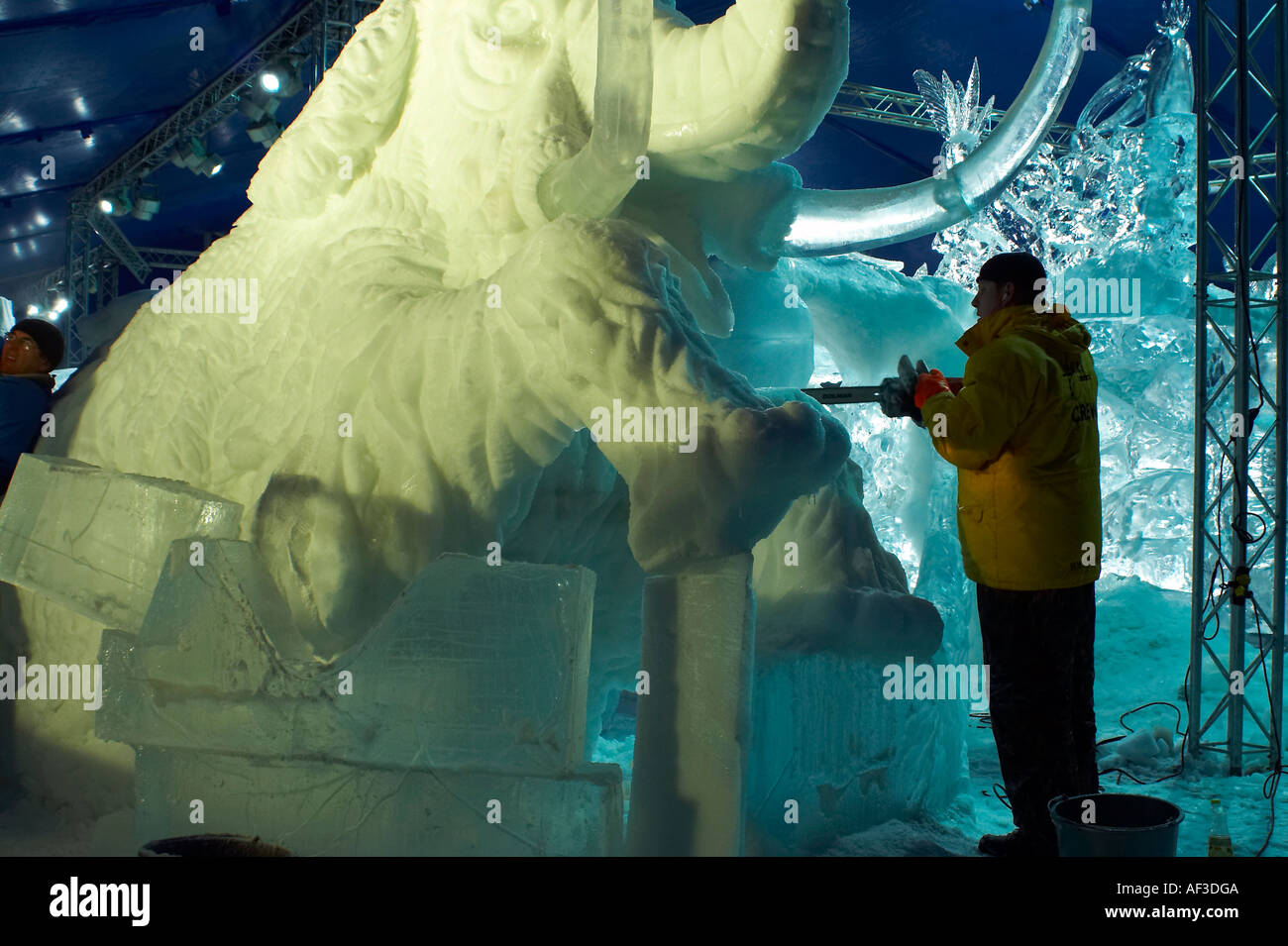 Ice sculptures carving. During the work Stock Photo Alamy