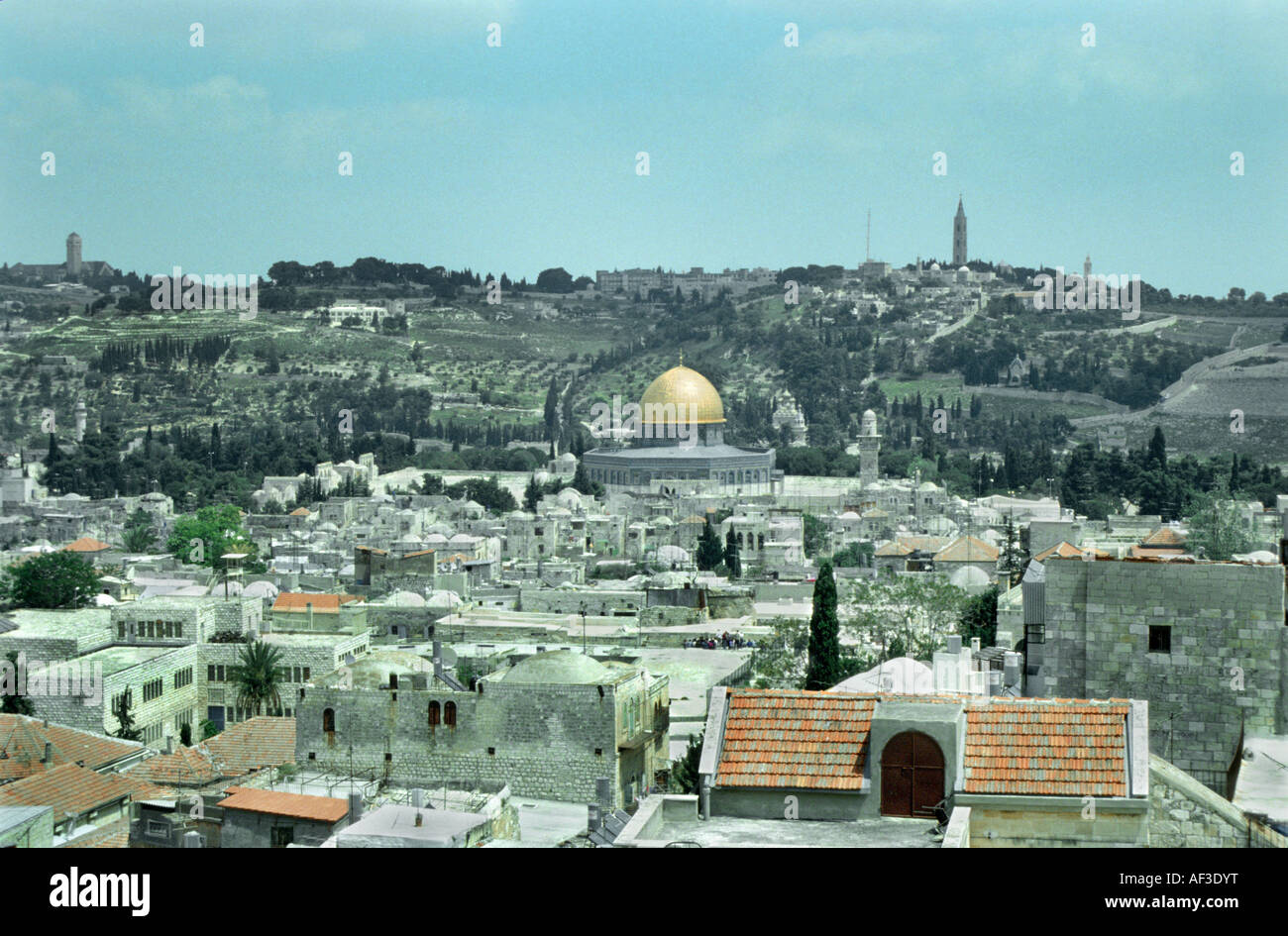 old city and Dome of the Rock, Mount of Olives in background, Israel, Jerusalem Stock Photo