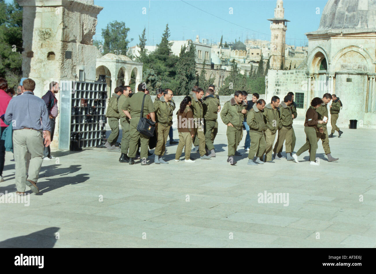 soldiers walking on socks on Temple Mountain , Israel, Jerusalem Stock Photo