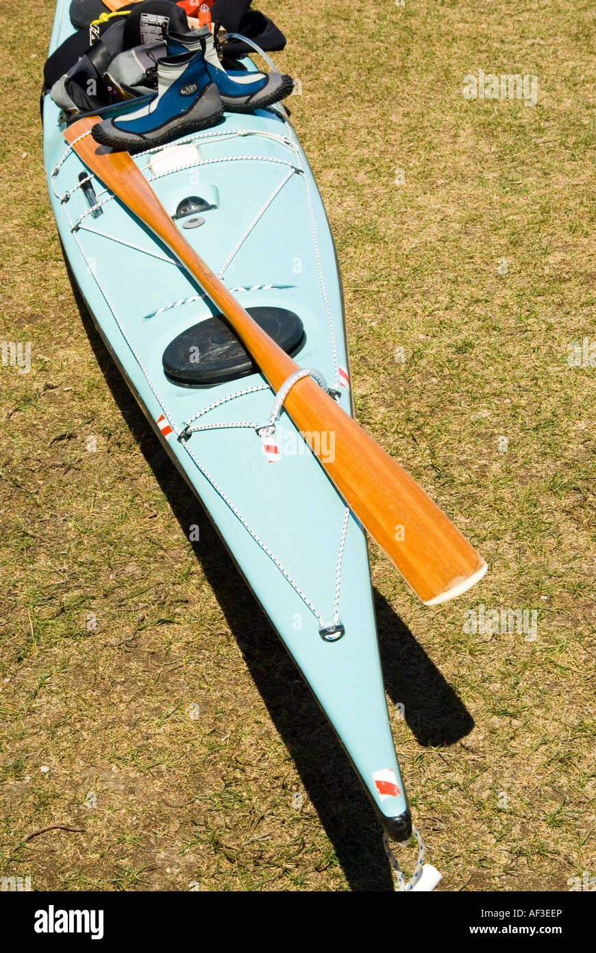 a kayak on display at the annual Door County Kayak Symposium at Rowleys