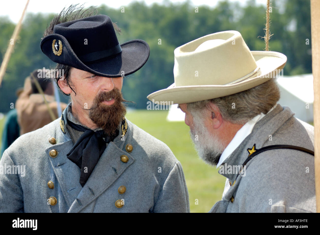 Confederate generals John Hunt Morgan and Robert E Lee at an American Civil War reenactment Stock Photo