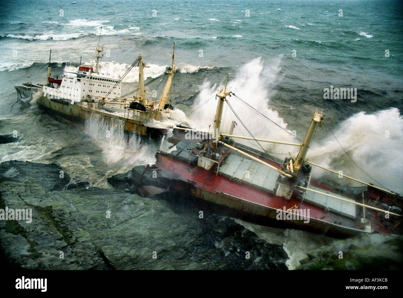 The tanker Demitrius splits in two on the rocks near Start Point on