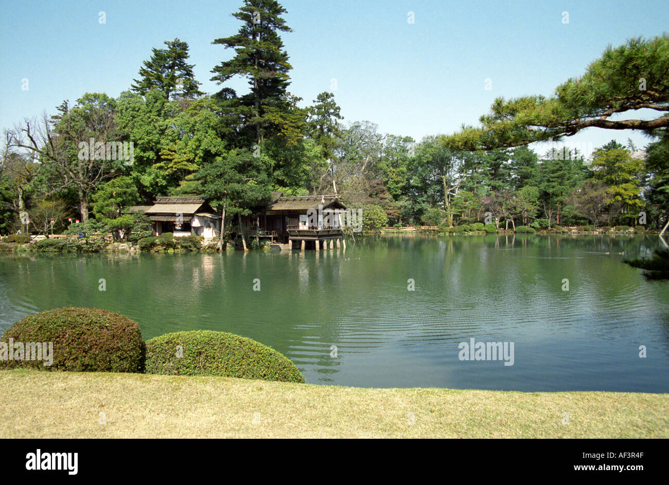 Pond in Kenrokuen Garden Kanazawa Japan Stock Photo
