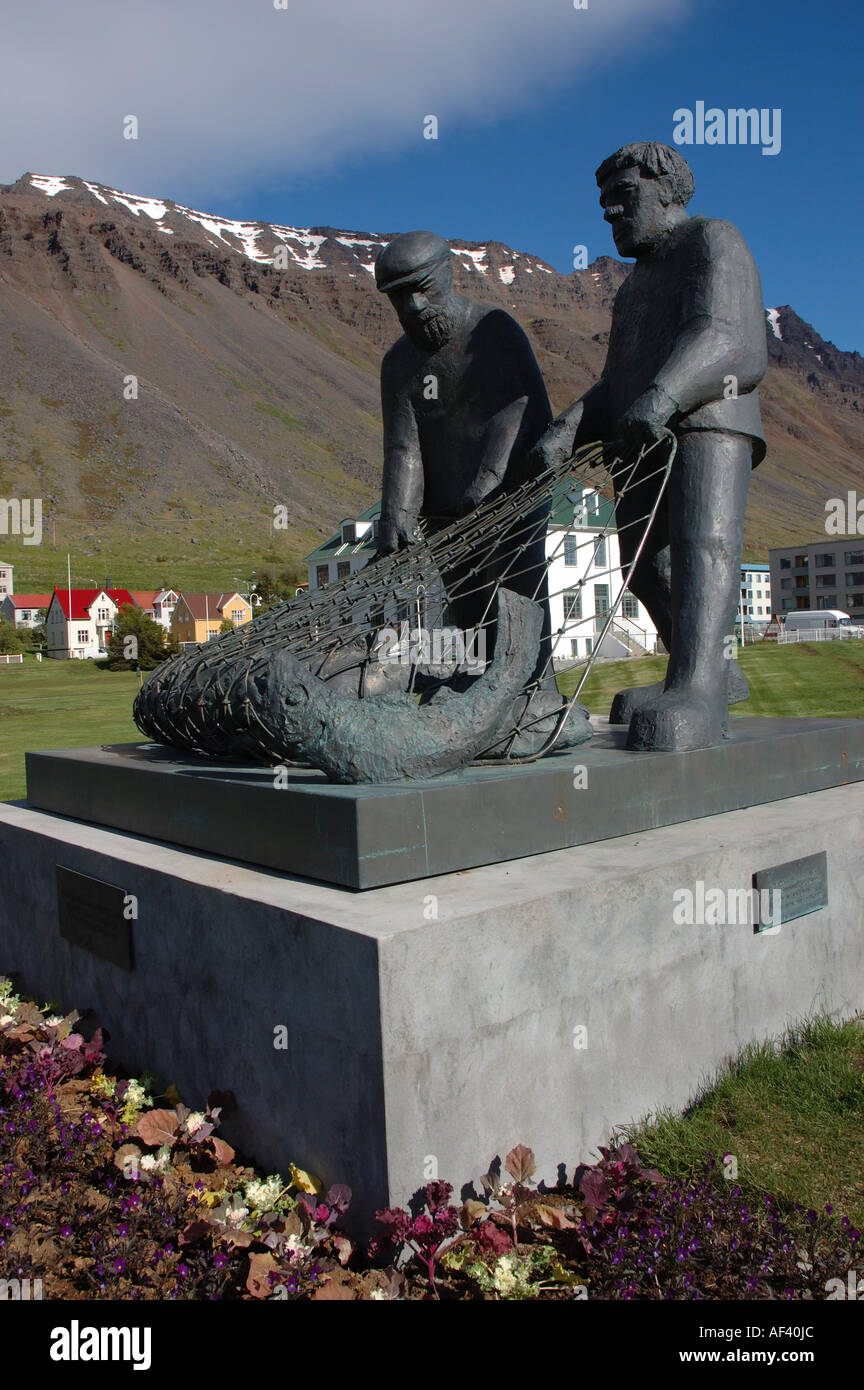 Monument to fishermen in Ísafjörður, in Iceland's West Fjords Stock Photo
