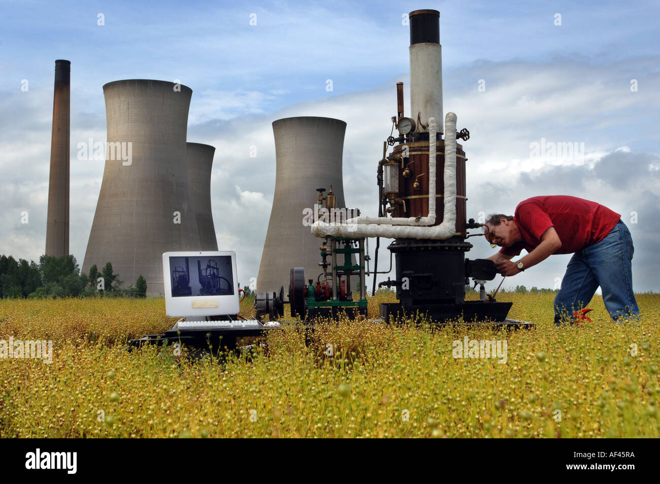 Crazy steam powered machine in Kent wheat field with Sandwich