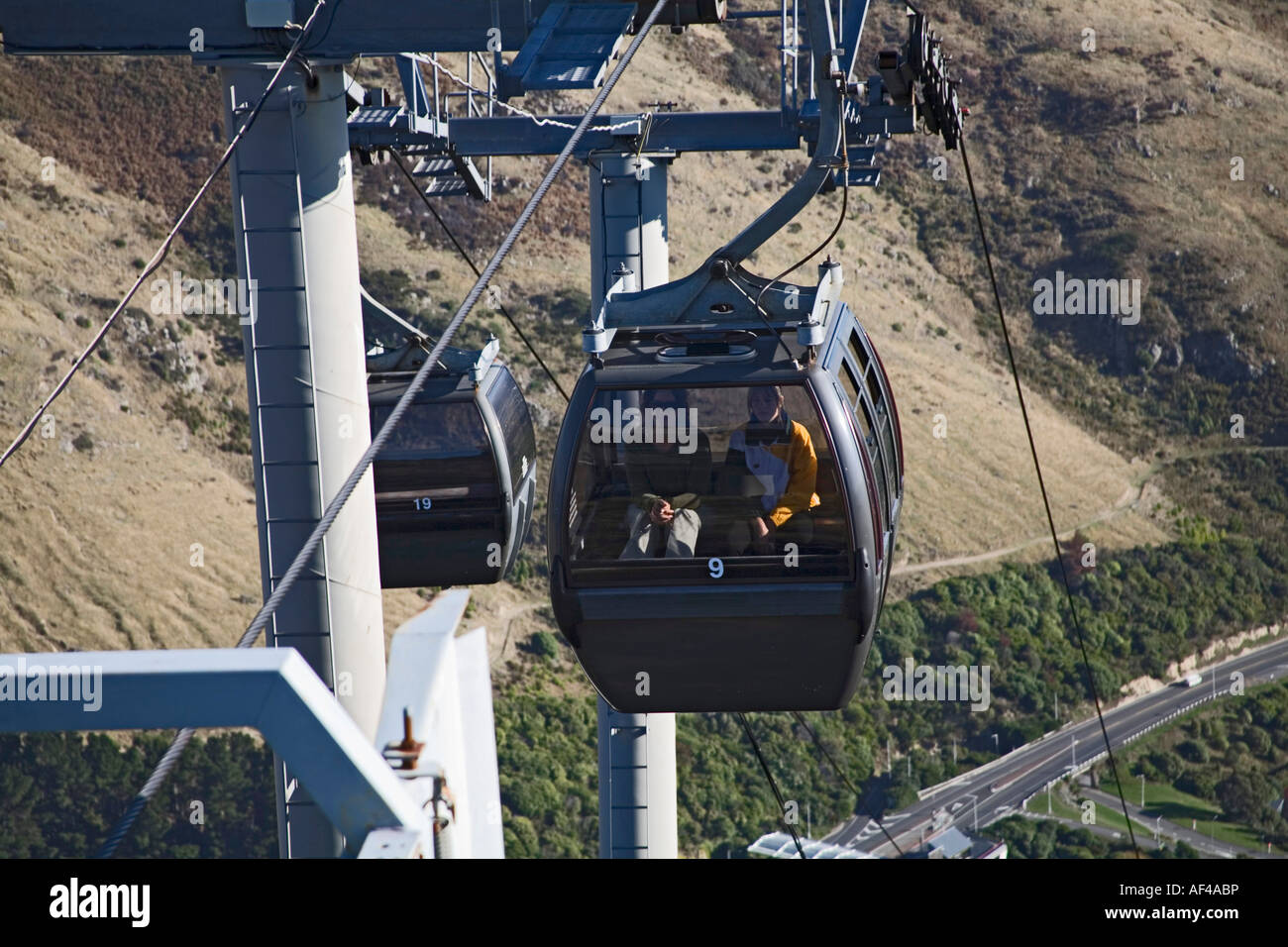 CHRISTCHURCH SOUTH ISLAND NEW ZEALAND May Visitors in a cable car ascending Mount Cavenish Gondola to the Summit Station Stock Photo