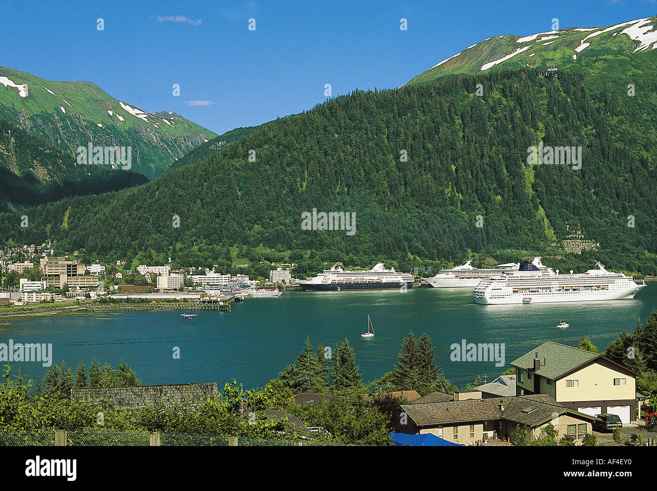 Juneau city from Douglas Island, Alaska USA. Stock Photo