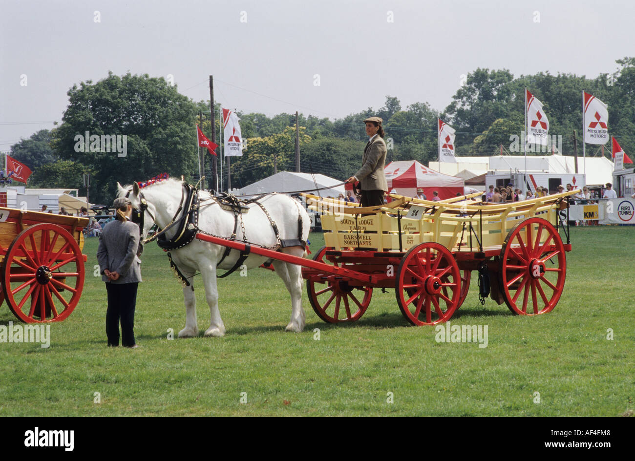 Horse and Historic farm cart at Kent County show Detling, Stock Photo