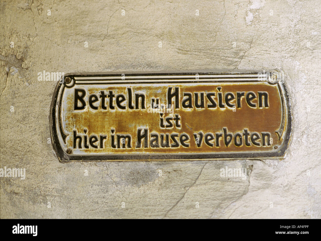 Sign 'Betteln und Hausieren verboten' Stock Photo