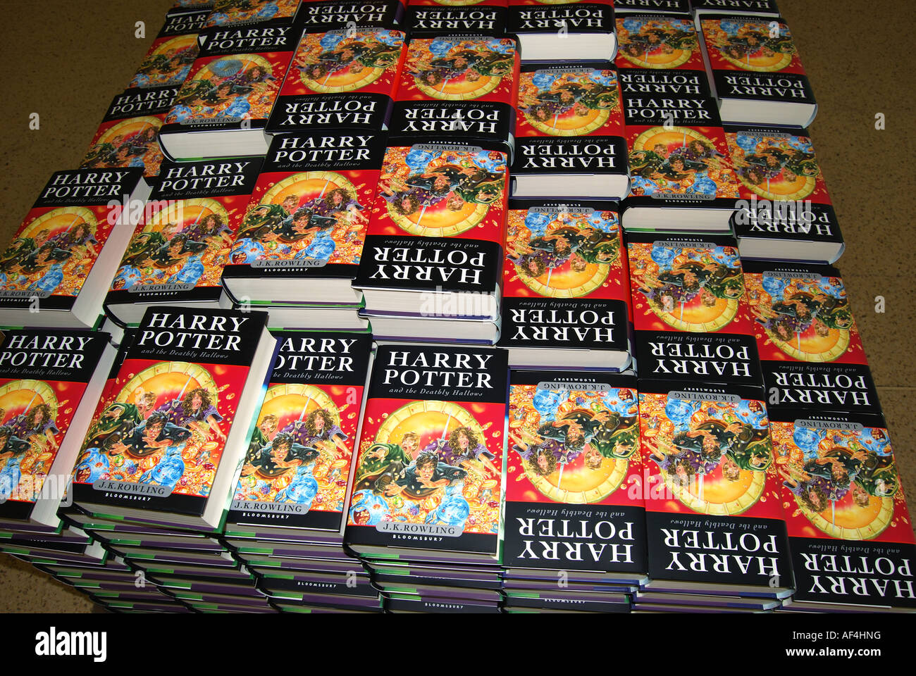 Pile of new Harry Potter books, W.H.Smith, Staines-upon-Thames, Surrey, England, United Kingdom Stock Photo