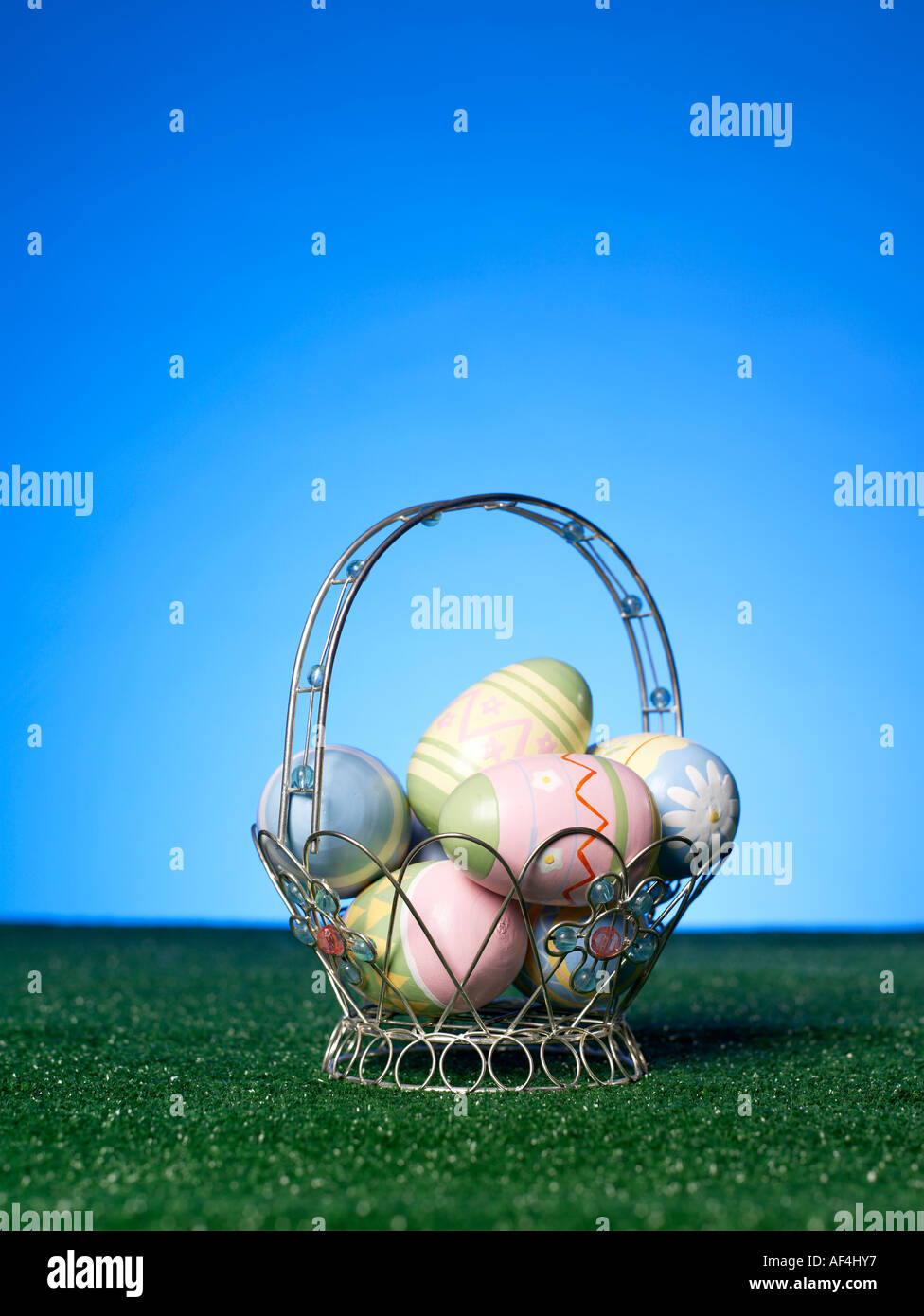 easter eggs in basket Stock Photo
