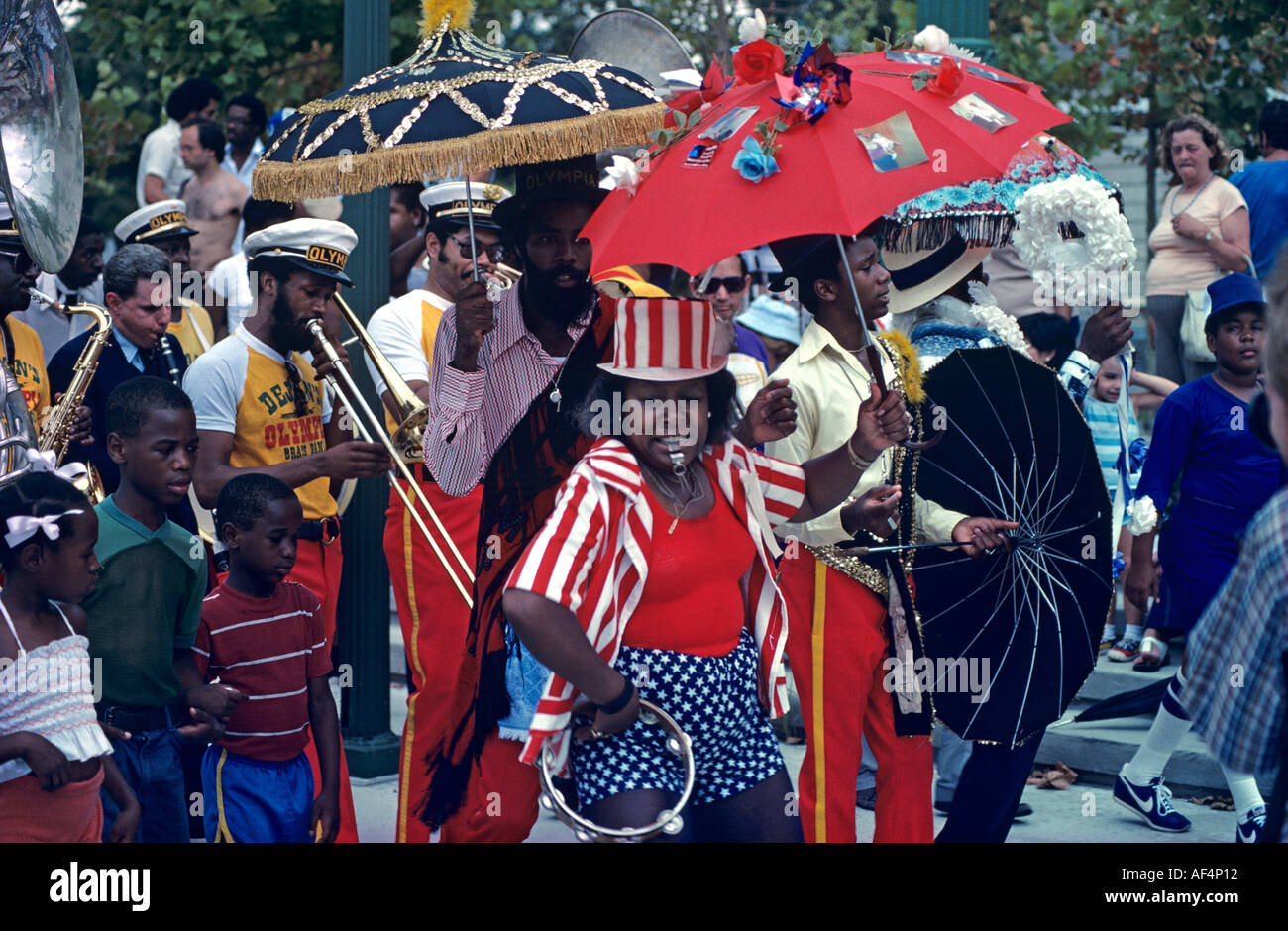 Afro American woman in 4th of July Independence Day parade New Orleans Louisiana USA Stock Photo