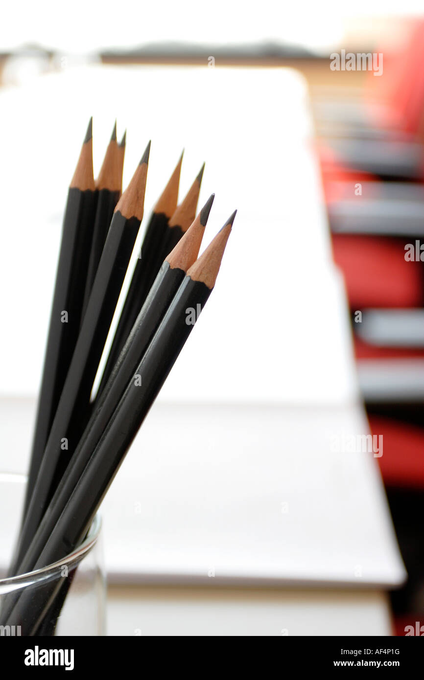 Pencils on a coference table Stock Photo