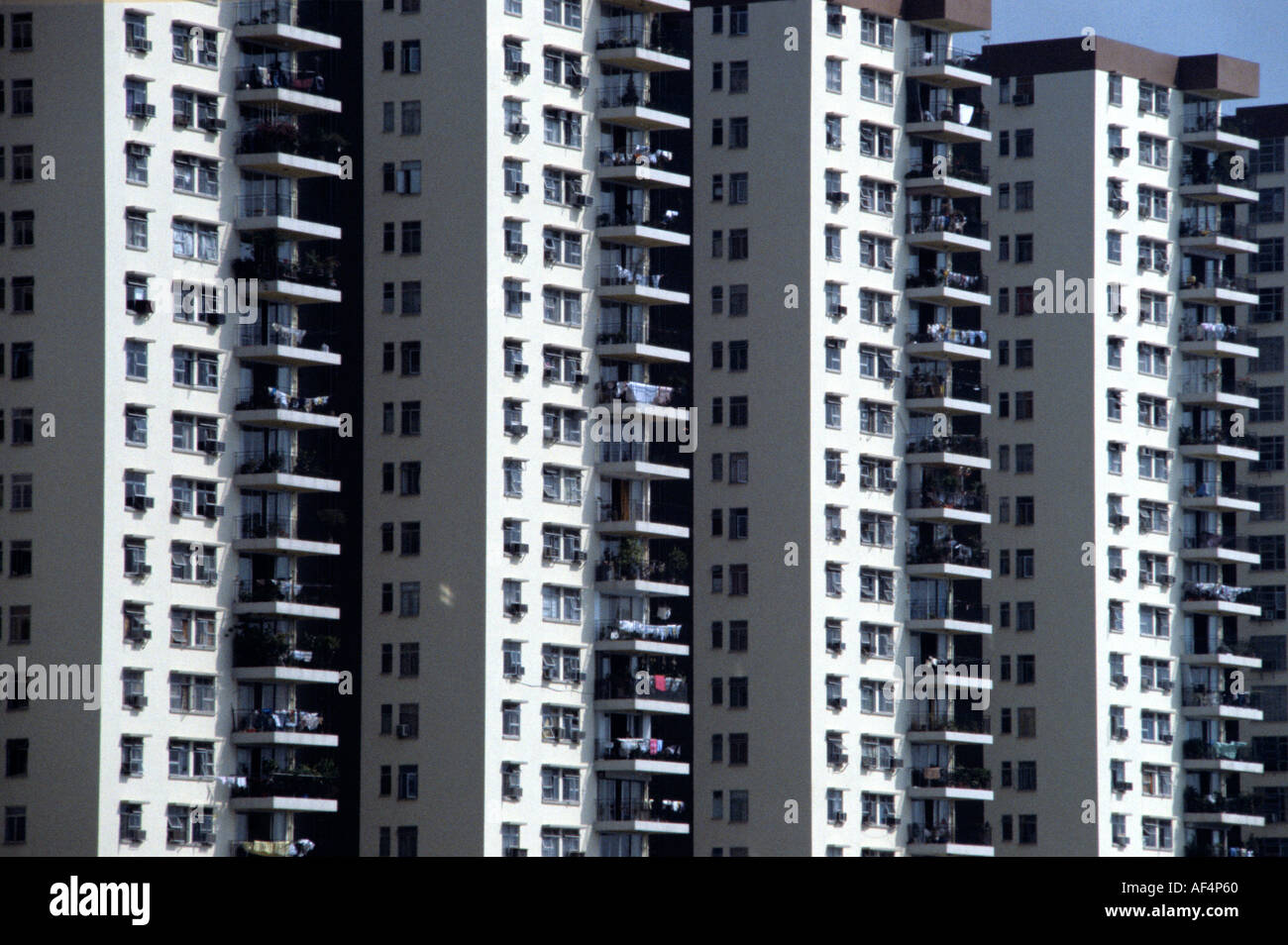 Row upon row of uniform intensive housing in an area of the waterfront in the late 1970s Hong Kong Stock Photo