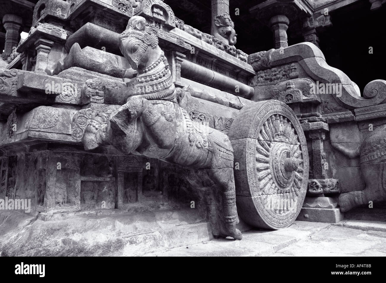 Horse and chariot stone scuplture in Darasuram temple Tamil Nadu South India 1000 years old Stock Photo
