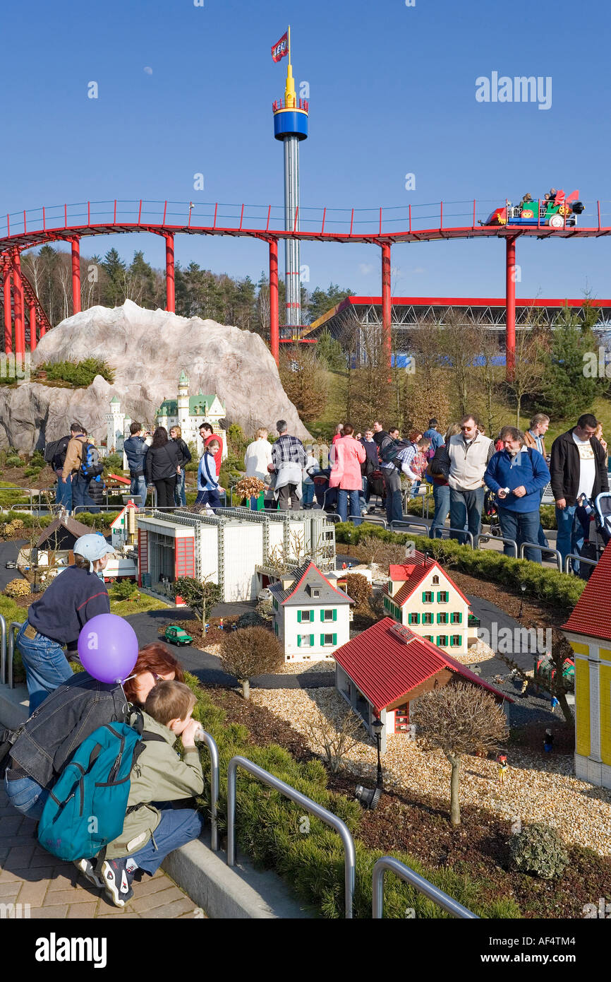 Impressions from the Legoland Park near Guenzburg in the foreground the Miniland in the background the aerial train and the Stock Photo