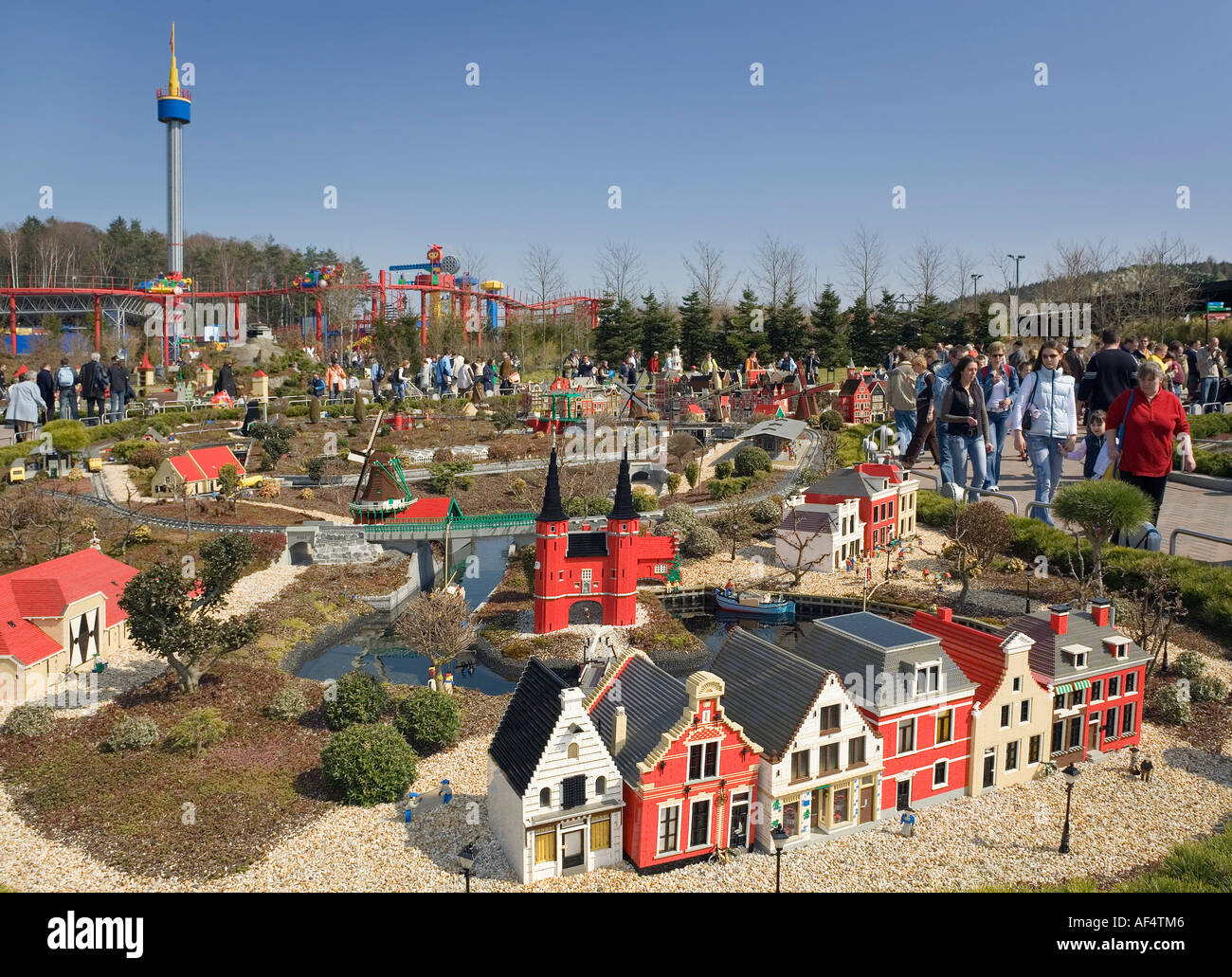 Impressions from the Legoland Park near Guenzburg in the foreground the Miniland in the background the 65 m high look out Stock Photo