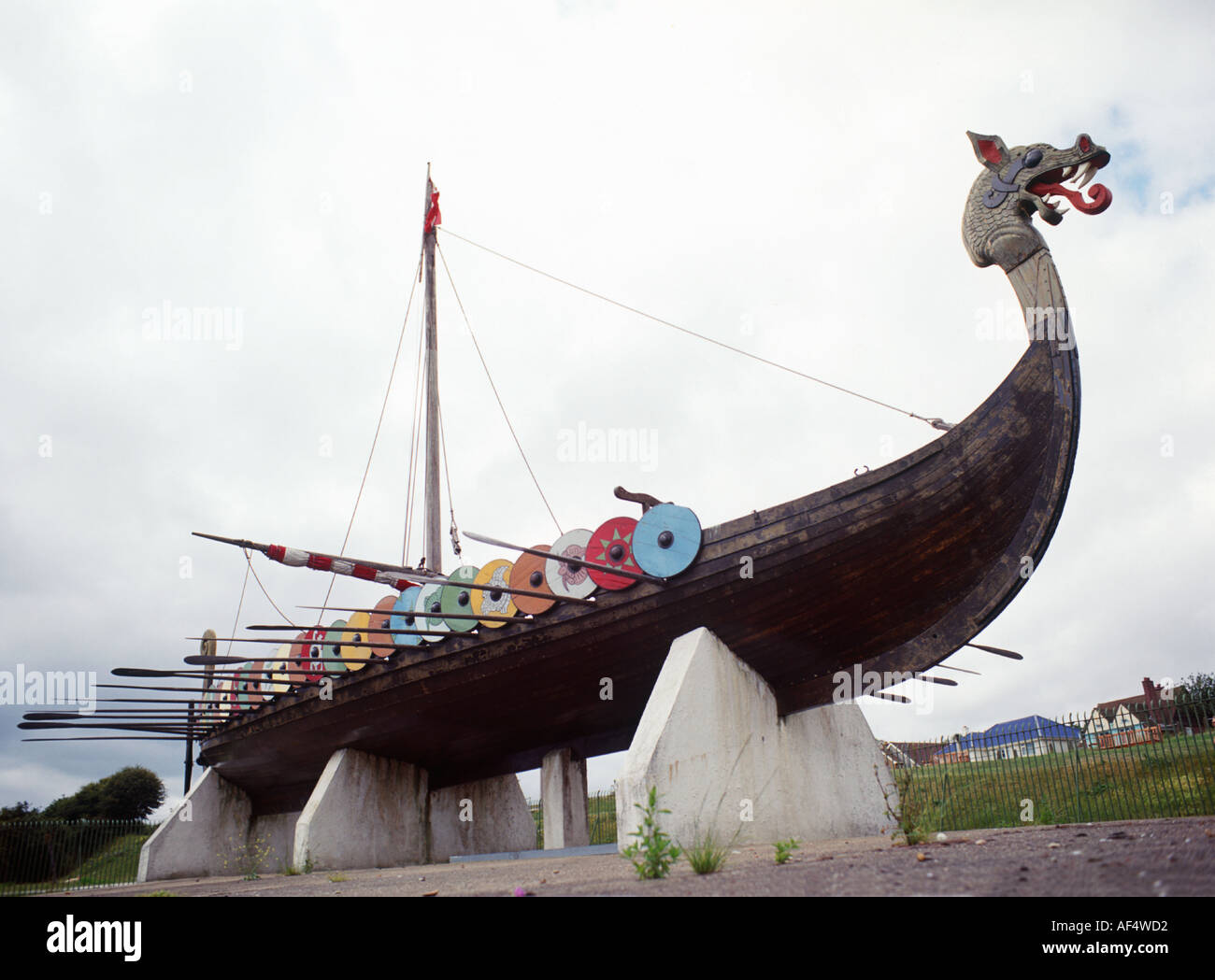 Replica of Viking Longship The Hugin west of Ramsgate by Pegwell Bay Kent Stock Photo