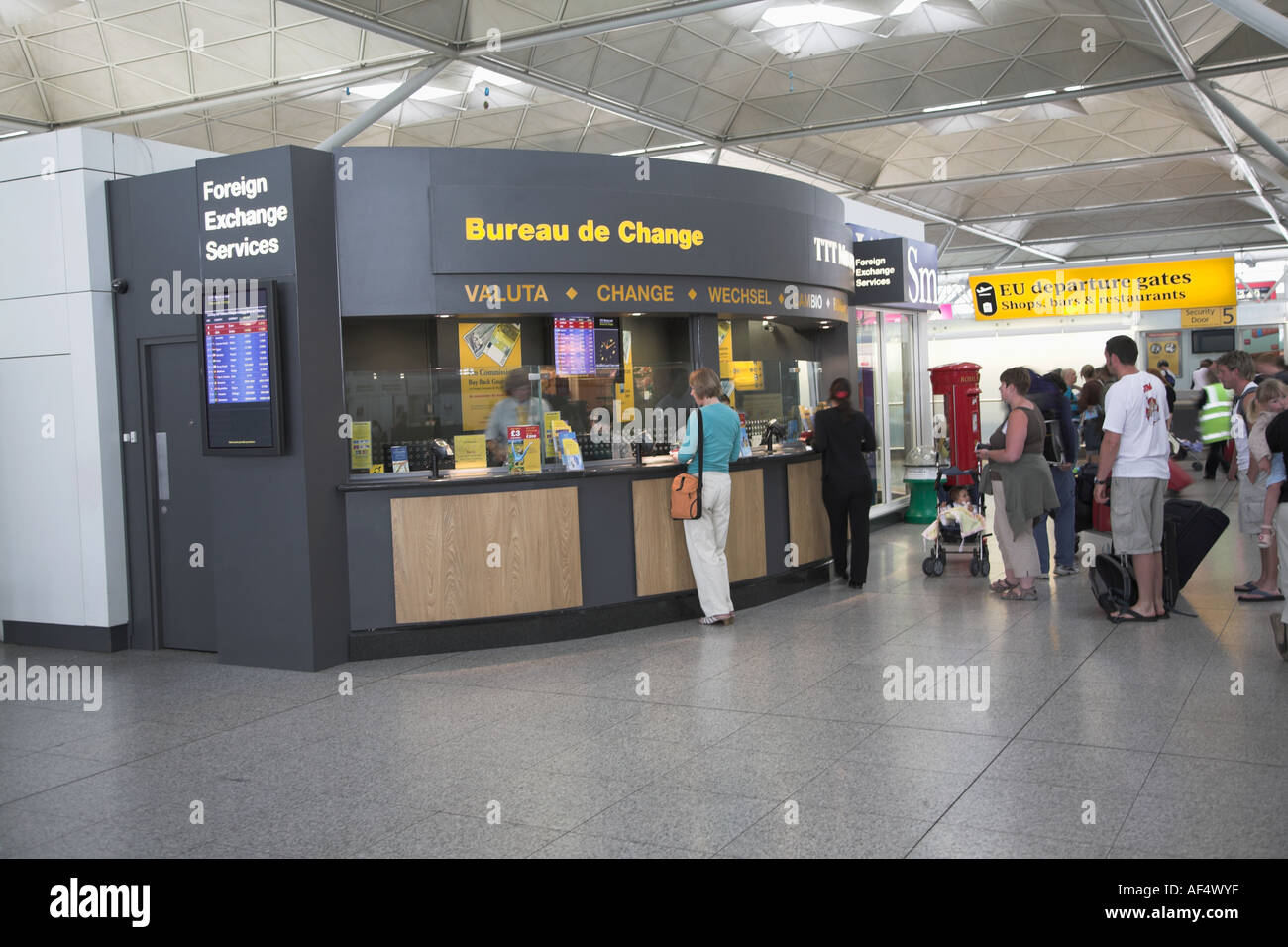 Bureau de change, Stansted airport, England Stock Photo