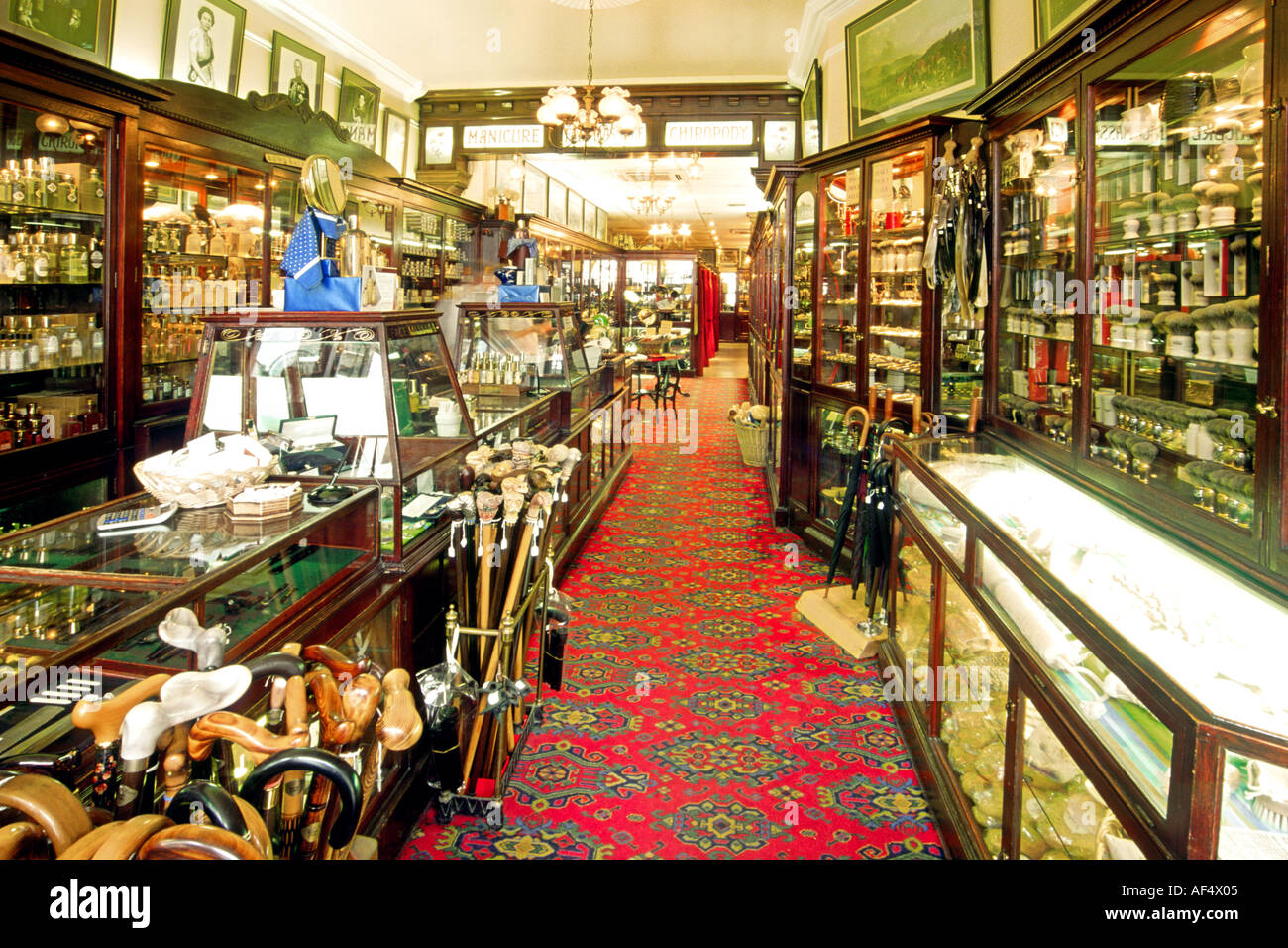 The interior of the Victorian-era George Trumper barber's shop in London. Stock Photo