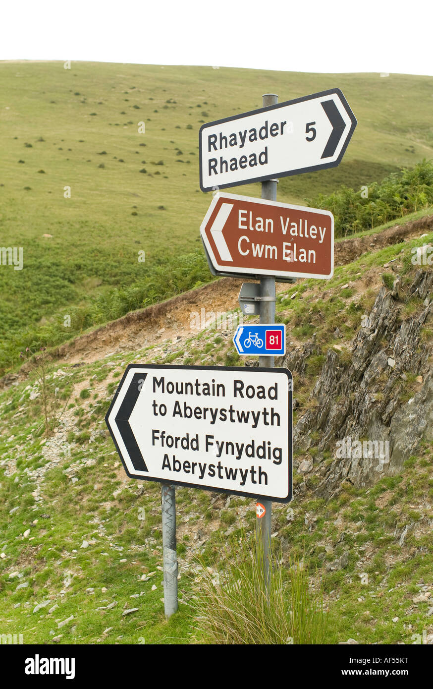 Powys The whole area i c2019 Photo 12x8 Road signs with biker near Elan Village 