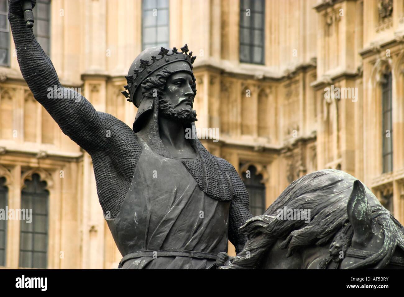 Richard the Lionheart (1860) by Marochetti at tht Houses of Parliament, London. Stock Photo