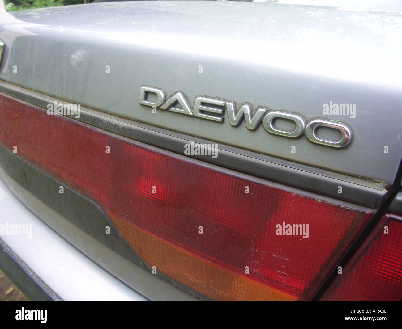 Daewoo car badge logo close up on car boot Stock Photo