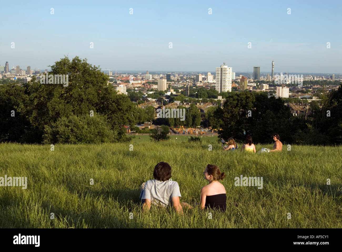 People enjoying the view at Hampstead Heath, London, England, UK Stock Photo