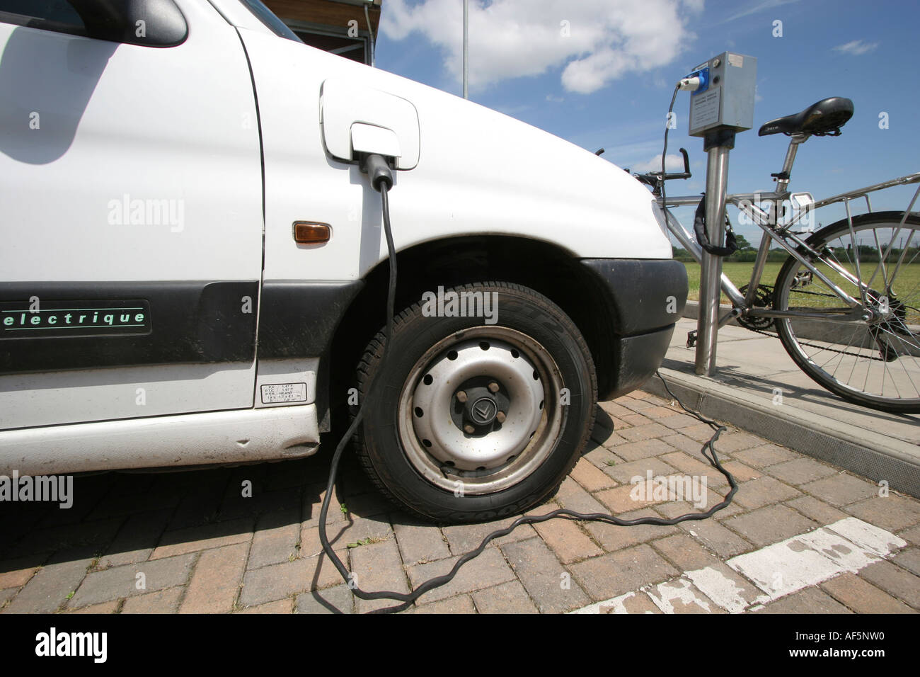 An electric car being charged at Bedzed sustainable housing development