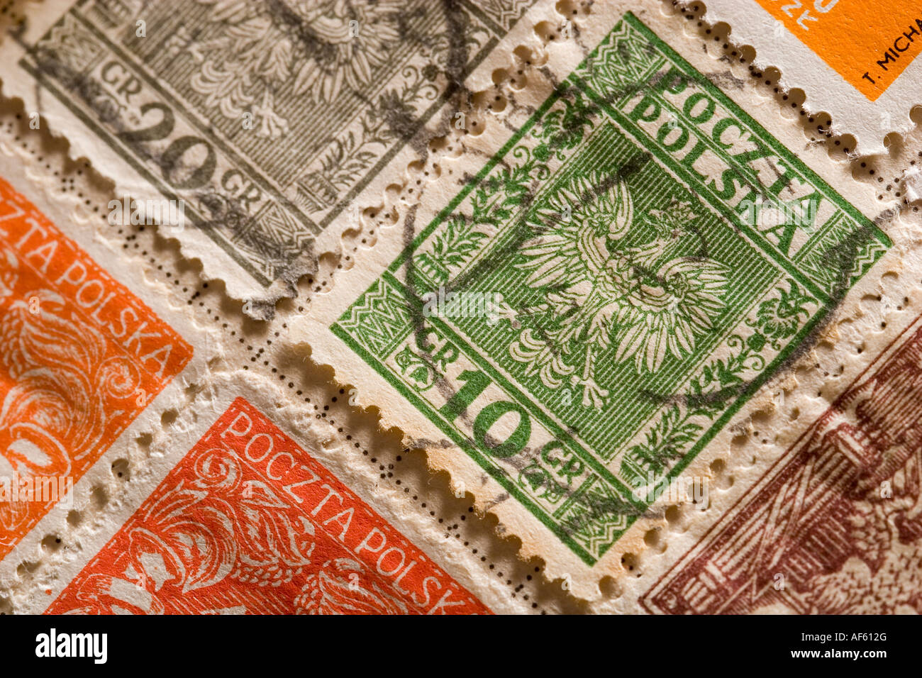 a study of old Polish stamps Stock Photo