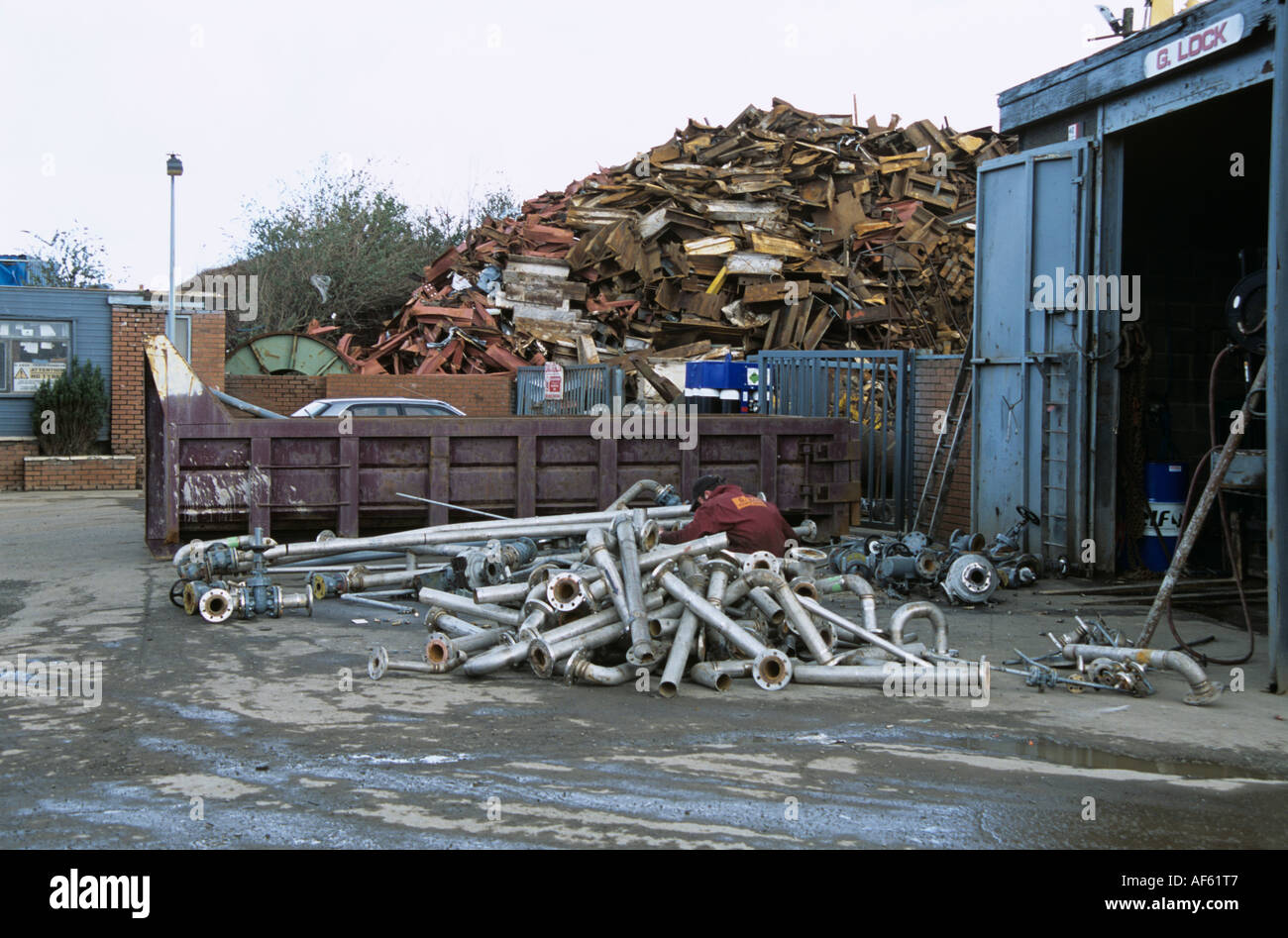 GWYNEDD NORTH WALES UK April piles of scrap metal in a scrap yard