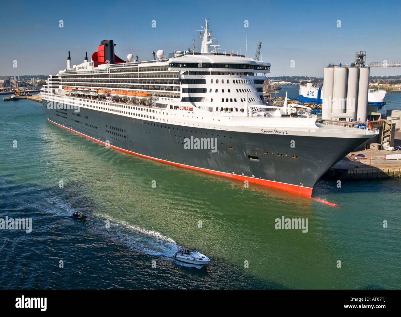 The Cunard cruise liner the Queen Mary 2 docked at Southampton in the U
