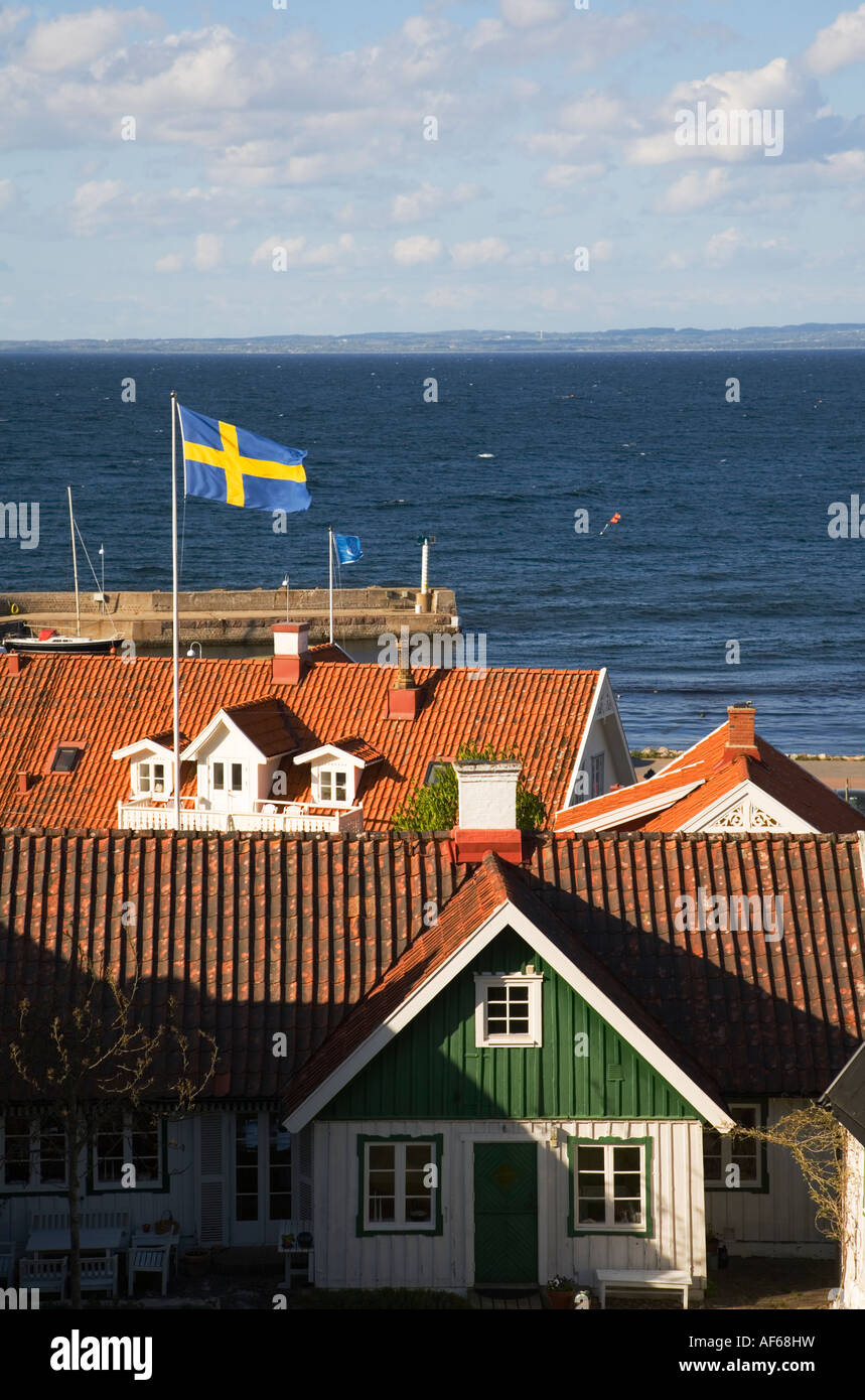 Sweden Sk ne Scania Kullen Viken houses swedish national flag and