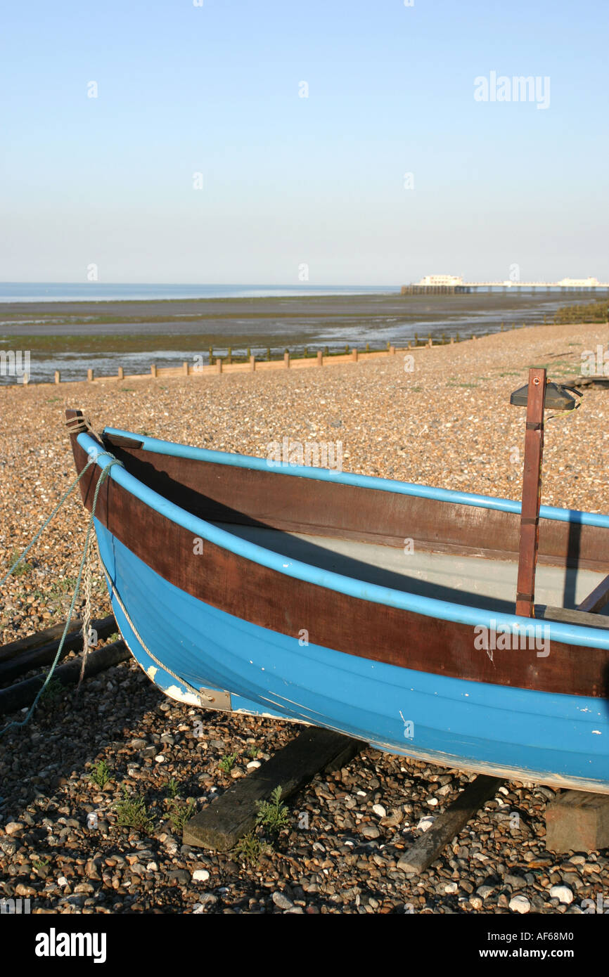 Small fishing boat on the beach Worthing West Sussex England UK Stock ...