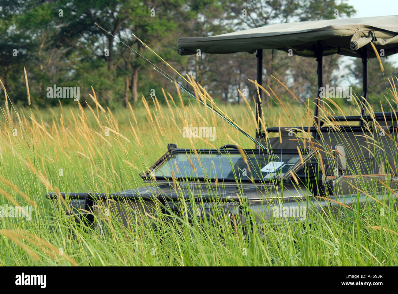 Safari Landrover in tall grass, Semliki National Reserve, Uganda Stock Photo