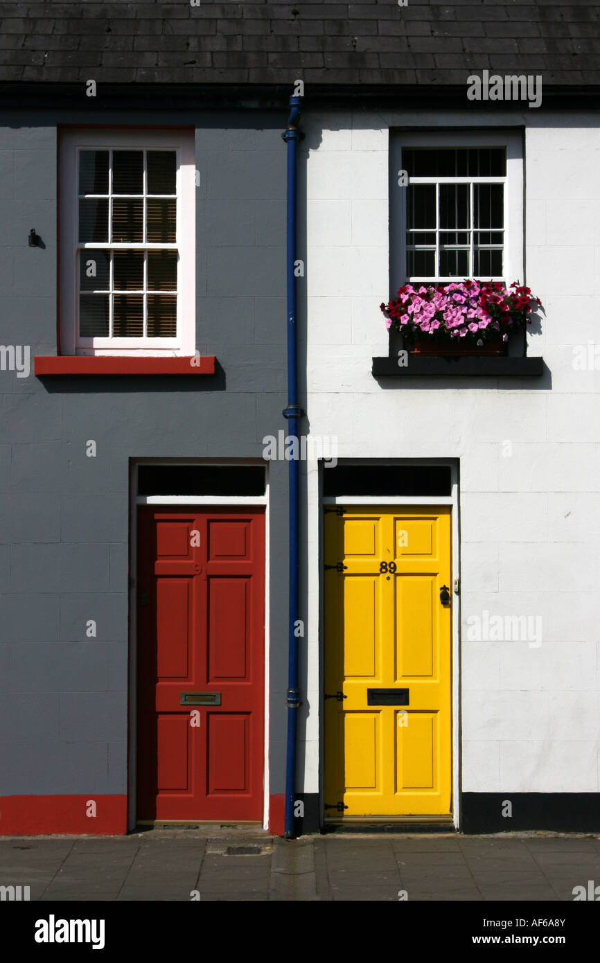 colourful terraced houses in Bushmills, County Antrim, Northern Ireland