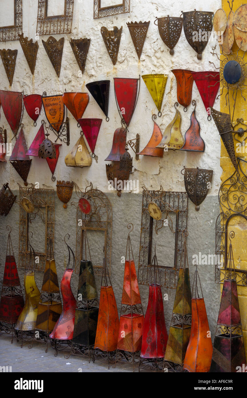 Decorative paper wall lamp shades for sale Essaouira Morocco North Africa Stock Photo