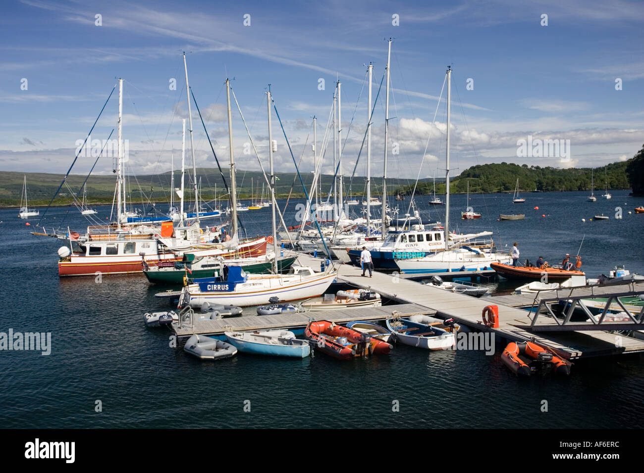Sailing boats moored in Tobermory harbour Isle of Mull Scotland UK Stock Photo