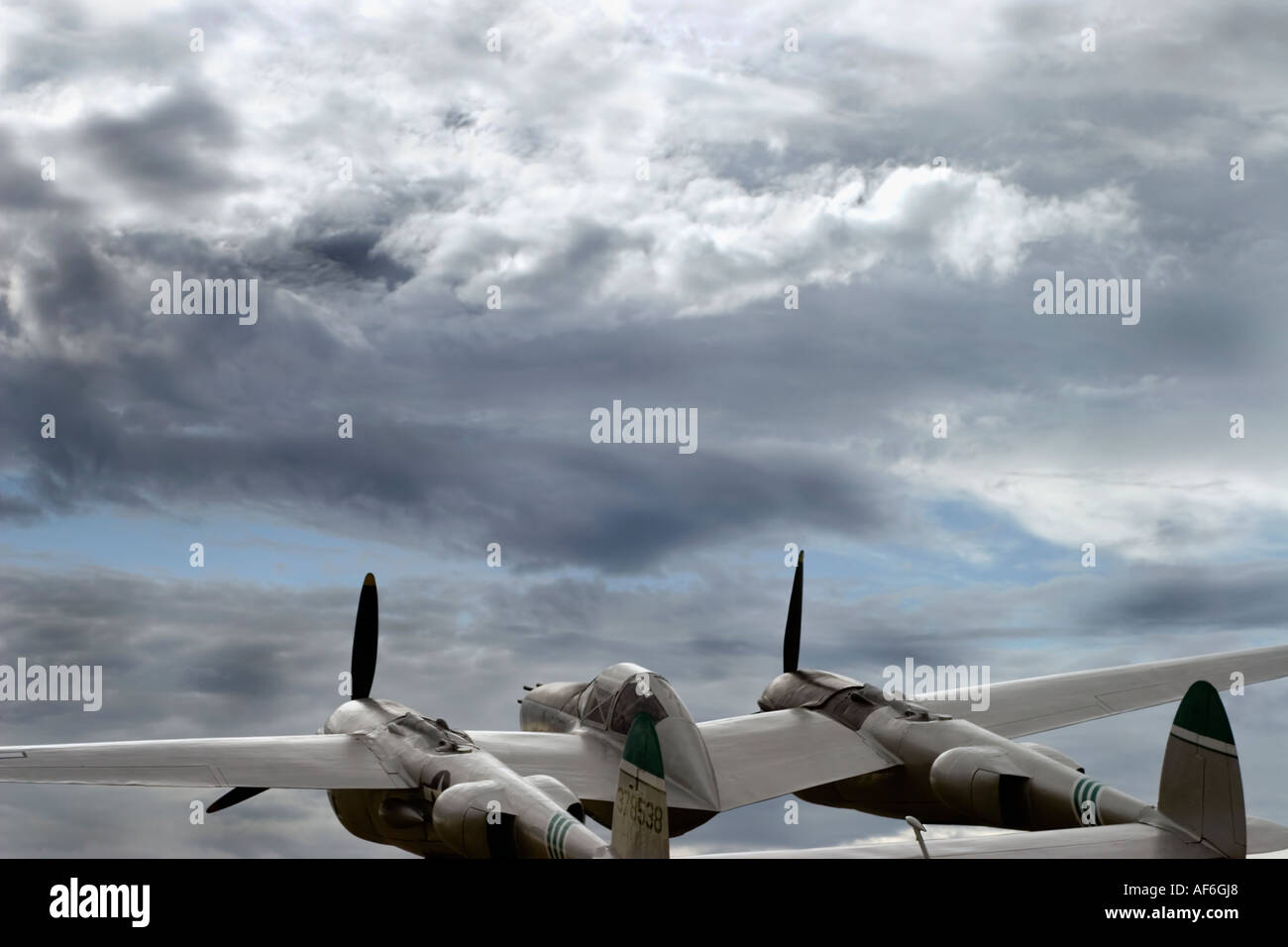 Aircraft P-38 on patrol color Stock Photo