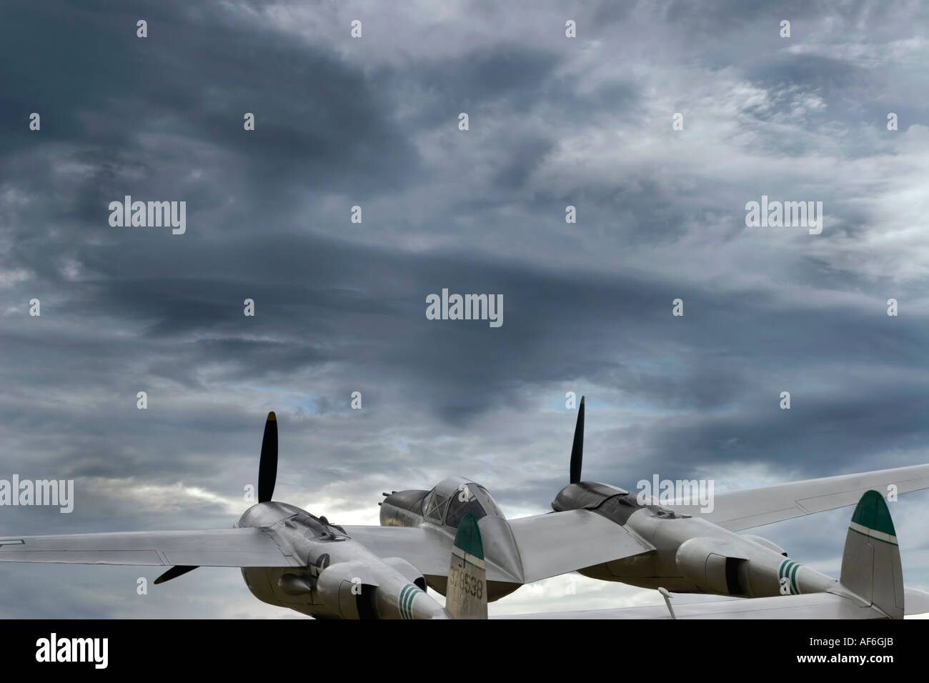 Aircraft P-38 patrol color Stock Photo