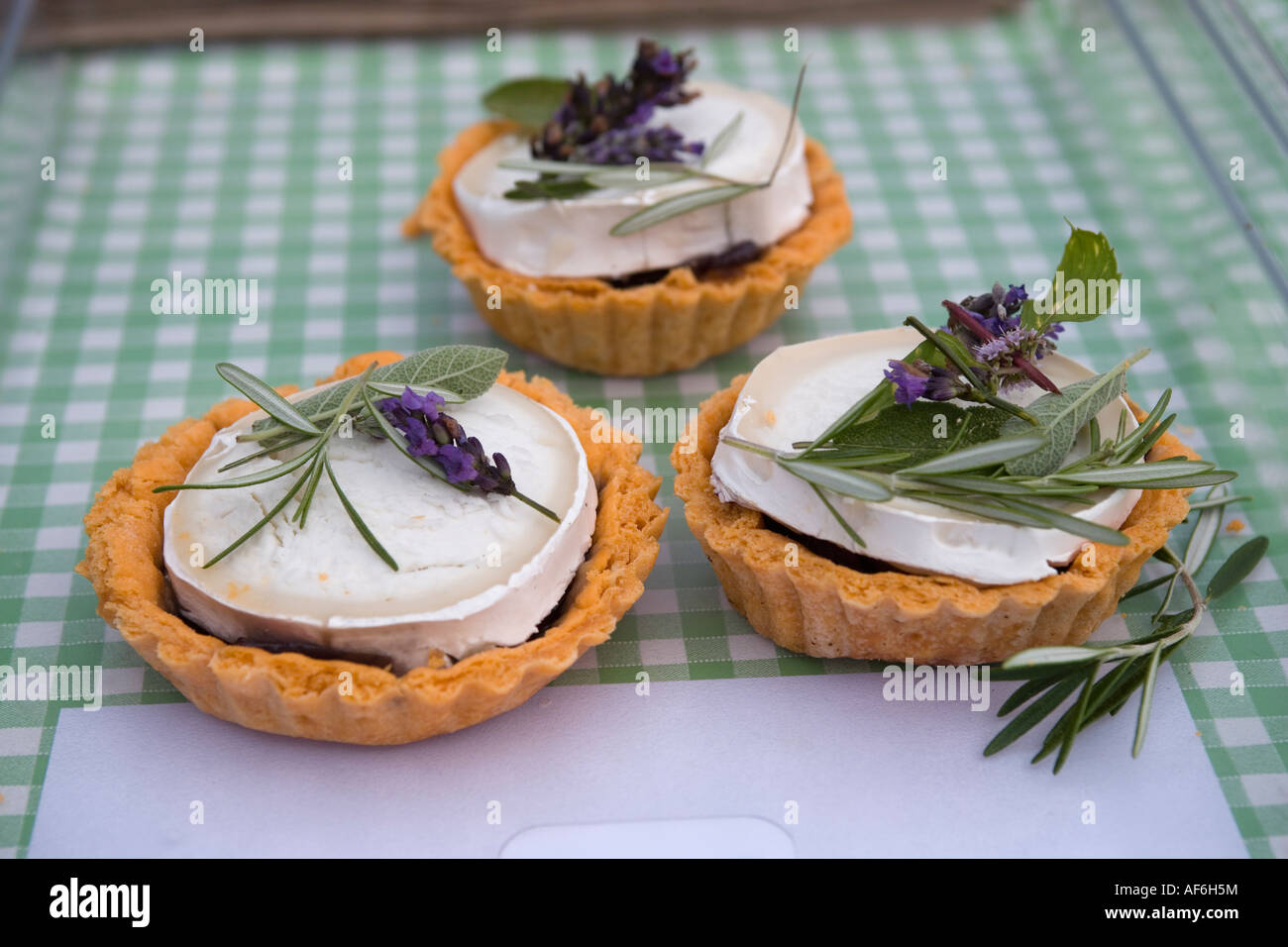 Red Onion and Goats Cheese Tartlet Riverside Real Food Market Cardiff South Wales Stock Photo