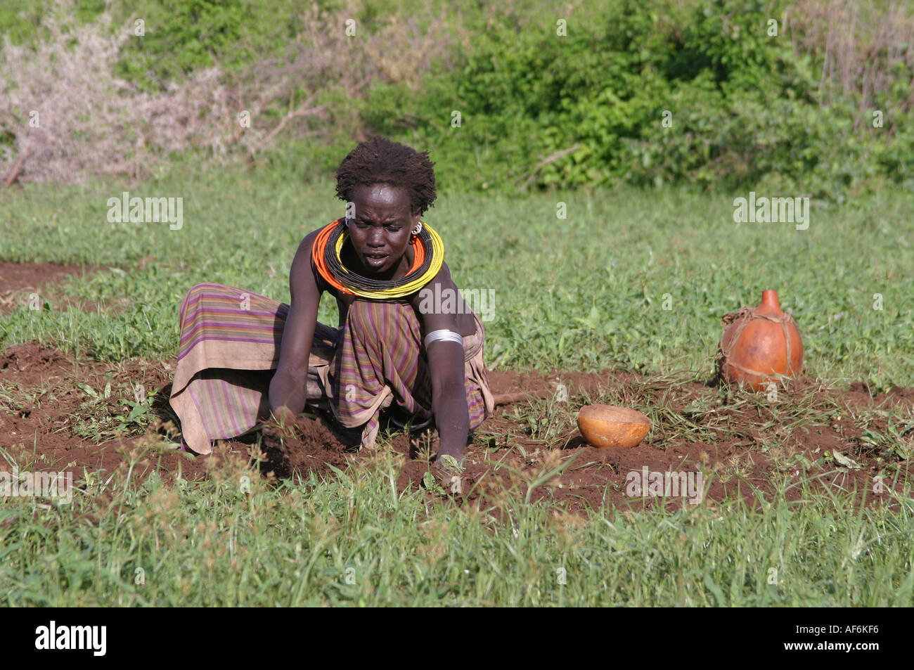 geography / travel, South Sudan, agriculture, Toposa village, near Nyanyagachor, woman working on field, Additional-Rights-Clearance-Info-Not-Available Stock Photo