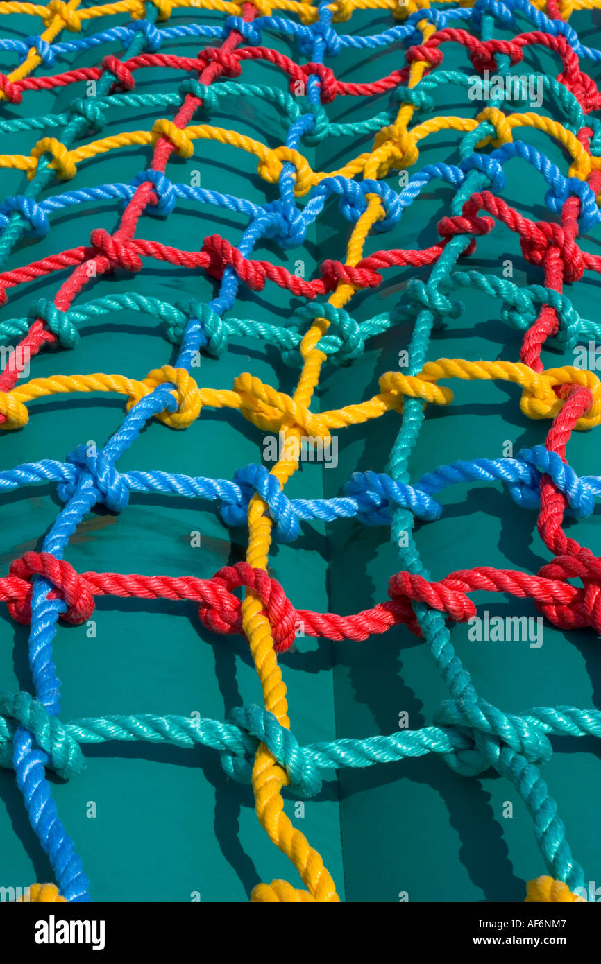 Colourful, knotted childs cargo net game. Stock Photo