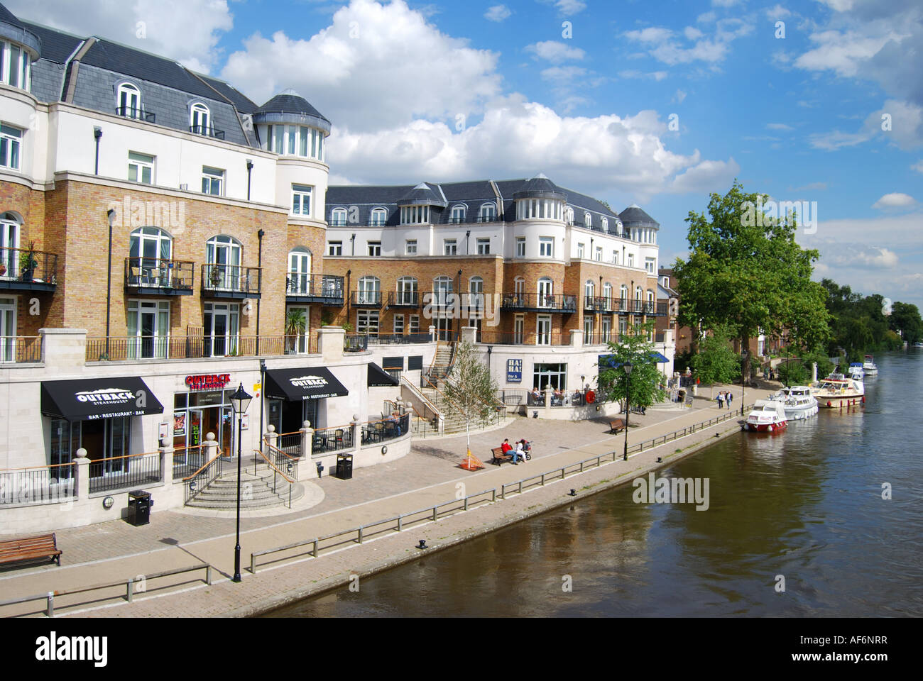 Riverside promenade, Thames Edge, StainesuponThames, Surrey, England, United Kingdom Stock