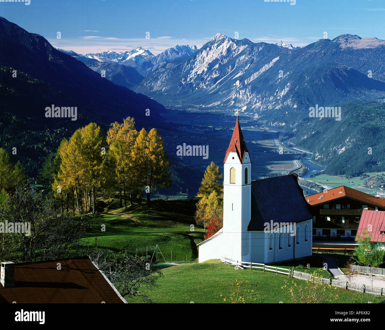 geography / travel, Austria, Tyrol, Inntal near Telfs, view upstream the Inn River, Mösern, Additional-Rights-Clearance-Info-Not-Available Stock Photo