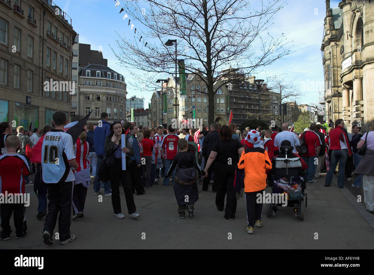 Sheffield United football club fans in Sheffield city centre, May 2006