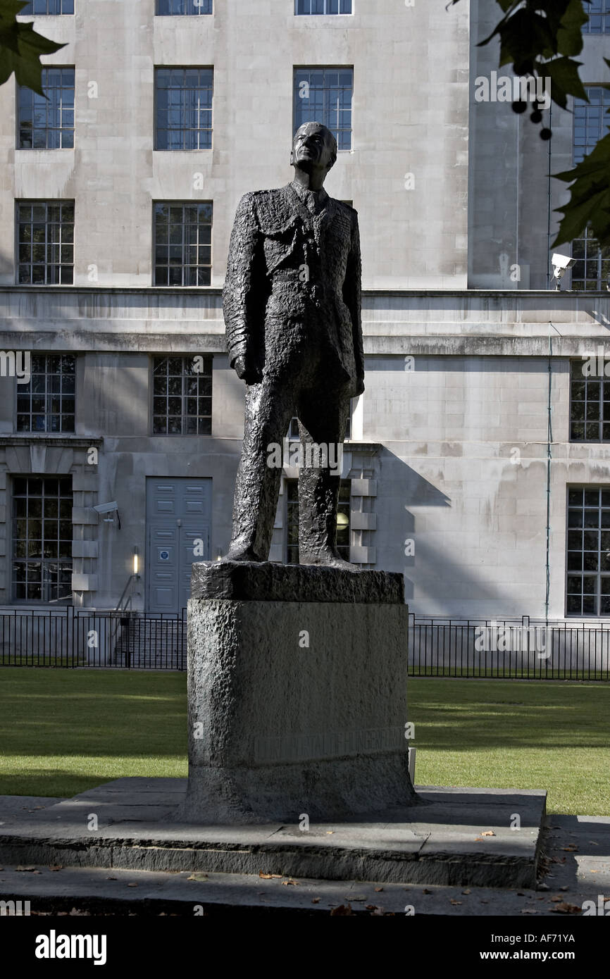 Statue or sculpture memorial of Lord Portal of Hungerford outside MOD