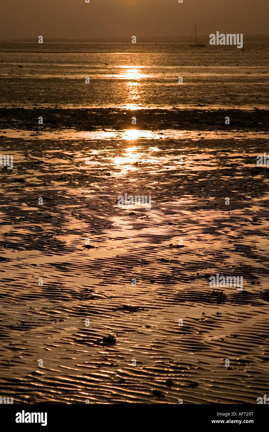 Sunset relected on the sand at low tide Stock Photo