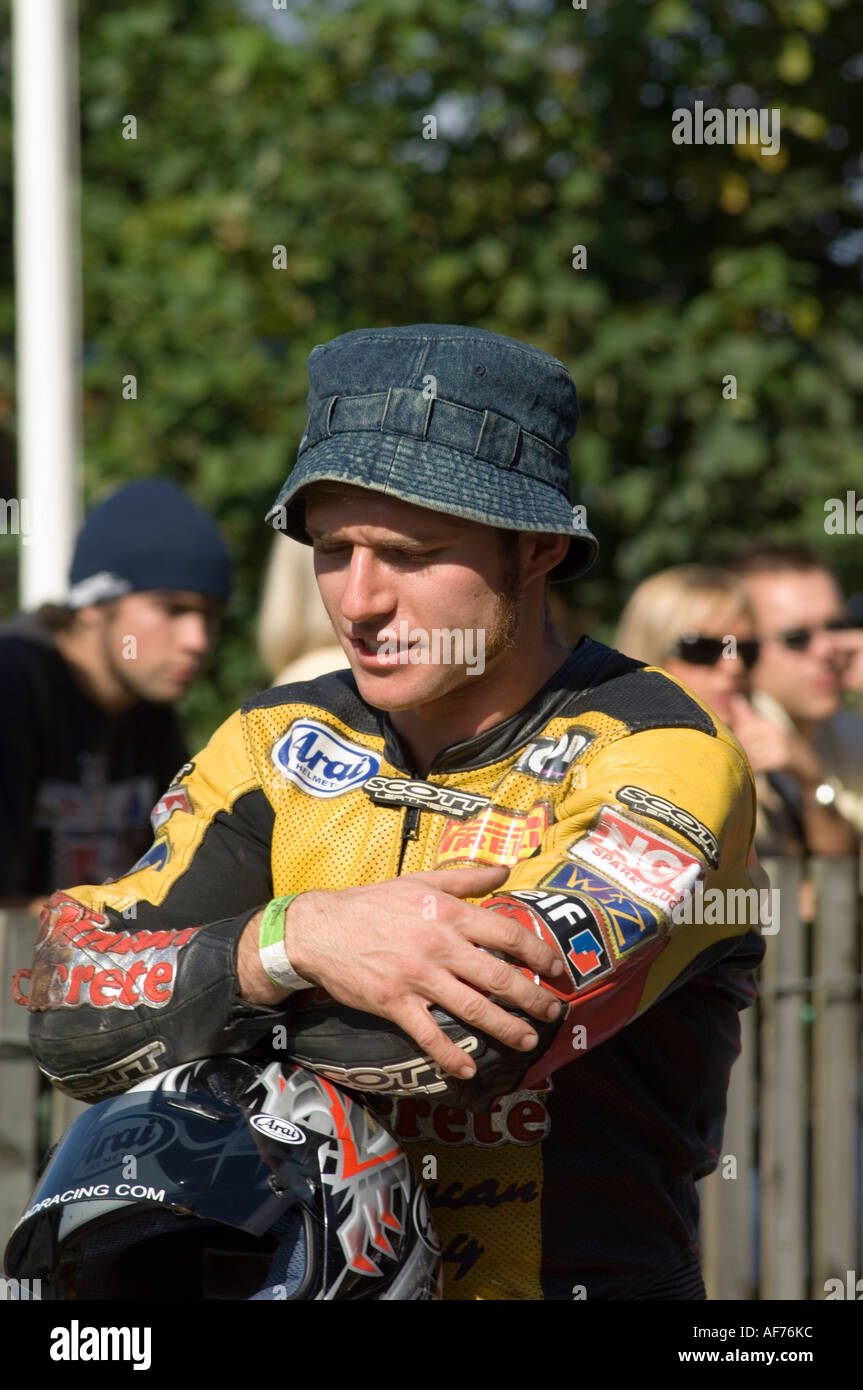 Guy Martin motorcycle racer and TV personality awaiting the start of the Classic Superbike race Stock Photo