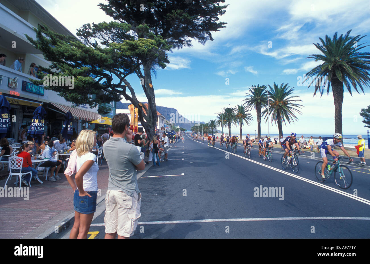 People watching the Argus Race cycle race in Camps Bay Cape Town South